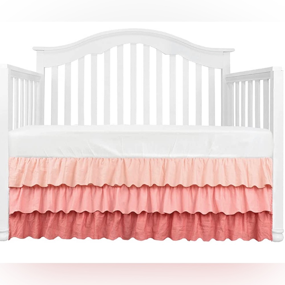 Peach/Coral/pink 3 tier ruffled crib/toddler daybed skirt